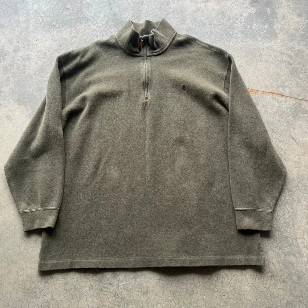 Polo Ralph Lauren Mens 2XB Big Olive Green Quarter Zip Pony Logo Sweater
